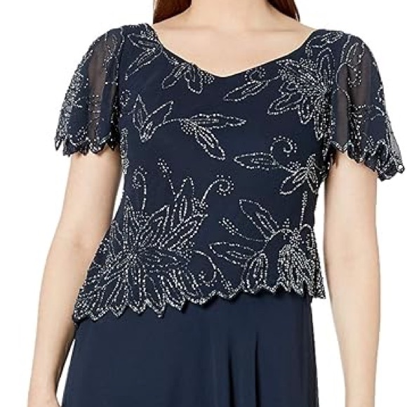 NEW J Kara Navy Silver Beaded Long Dress Mother of the Bride Gown Size 22W - Picture 3 of 9